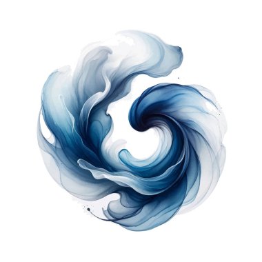 Zarif, akışkan mavi renk suluboya girdap dalgalarla sıçrıyor. Vektör izole edilmiş akvaryum lekesi, leke, beyaz arkaplan lekesi.