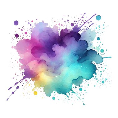Parlak suluboya, mor 'dan mavi' ye ve sarı 'ya canlı renkler katıyor. Sanatsal vektör izole edilmiş mürekkep lekesi beyaz arkaplan üzerine sıçramış, modern tasarım projeleri için mükemmel..