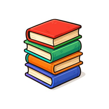 Renkli kitap yığını, canlı kapaklar, beyaz arkaplanda basit el çizimi izole edilmiş vektör çizimi.