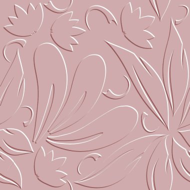 3 boyutlu kabartmalı, çiçek desenli, şeffaf vektör desenli, yumuşak kabartmalı çiçek yapraklı, pastel pembe tonlu. Asgari desenli güzel el çizimi kabartma süslemeleri. Kabartma efektiyle modern dokuyu yüzeye çıkar.