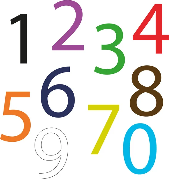 Kolorowe Cyfry Zera Dziewięciu Wszystkie Numery Różnych Kolorach — Wektor stockowy