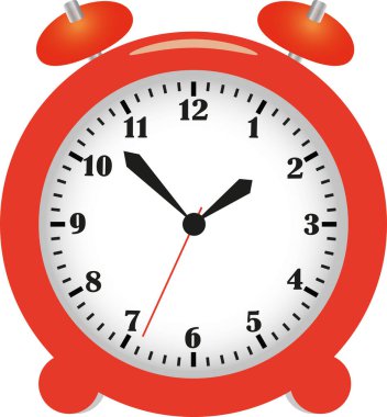 Beyaz arka planda bir kırmızı alarm saati. Kırmızı alarm saati