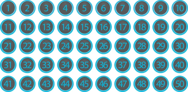 Blaue Zahlen Auf Grauen Tasten Von Bis Zahlen Auf Knöpfen — Stockvektor