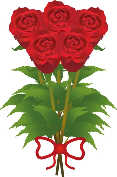 Ein Strauß Von Fünf Roten Rosen Illustration Eines Blumenstraußes Rote — Stockvektor