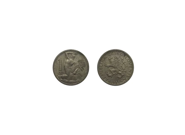 Moneta Corona 1922 Cecoslovacchia Moneta Antica Dritto Rovescio — Foto Stock