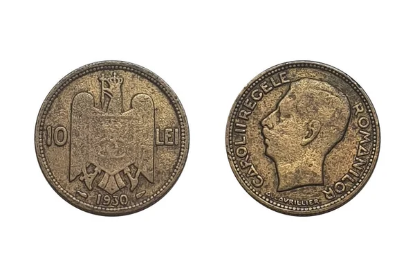 1930年 キャロル2世 ルーマニアのコイン 逆ヘッドが去った 胸にクラウンシールドを施したリバースクラウンイーグルは 価値を分割します コンポジションニッケルブラス Gの直径 — ストック写真