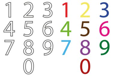 Rakamları 0 'dan 9' a parlak renkli renklerle boya. Tüm rakamlar 0 'dan 9' a kadar.