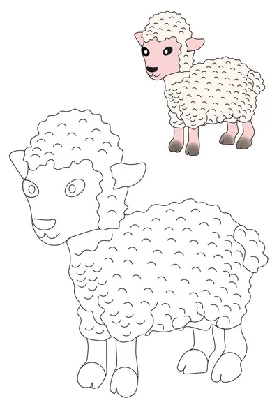 Coloring Children Sheep Coloring Color Pattern Illustration Black White Sheep — Stock Vector