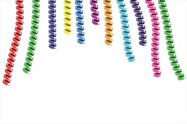 Beyaz arka planda renkli kıvırcık kurdeleler.