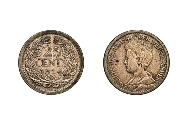 Centavos 1914 Wilhelmina Moneda Holandesa Busto Anverso Reina Wilhelmina Izquierda — Foto de Stock