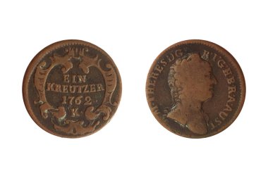 1 Kreutzer 1762 K Maria Theresia. Avusturya İmparatorluğu parası. Sağda 