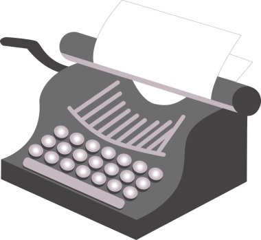 Çizim eski bir daktilodur. Beyaz arkaplanda eski bir daktilo