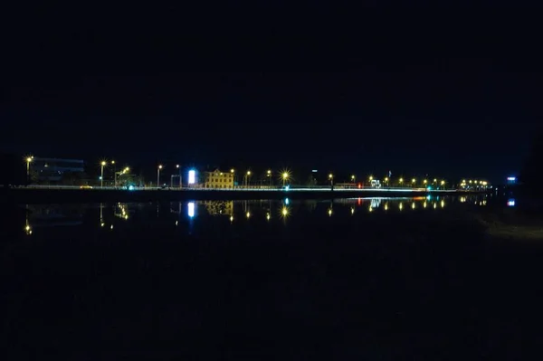 Vista Nocturna Ciudad Riga Latvia — Foto de Stock