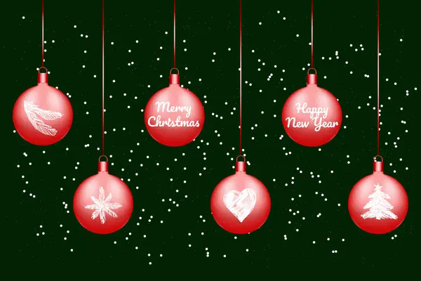 Geçmiş Mutlu Noeller Mutlu Yıllar Noel Tasarımı Kurdeleye Cam Toplar — Stok Vektör