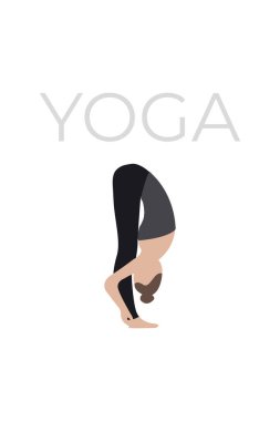 Genç bir kadın yoga pozu veriyor. Yoga karakterlerinin bir versiyonu. Vektör illüstrasyonu