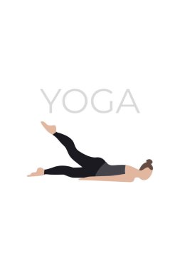 Genç bir kadın yoga pozu veriyor. Yoga karakterlerinin bir versiyonu. Vektör illüstrasyonu