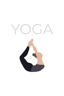 Genç bir kadın yoga pozu veriyor. Yoga karakterlerinin bir versiyonu. Vektör illüstrasyonu