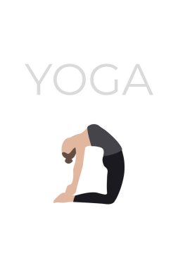 Genç bir kadın yoga pozu veriyor. Yoga karakterlerinin bir versiyonu. Vektör illüstrasyonu