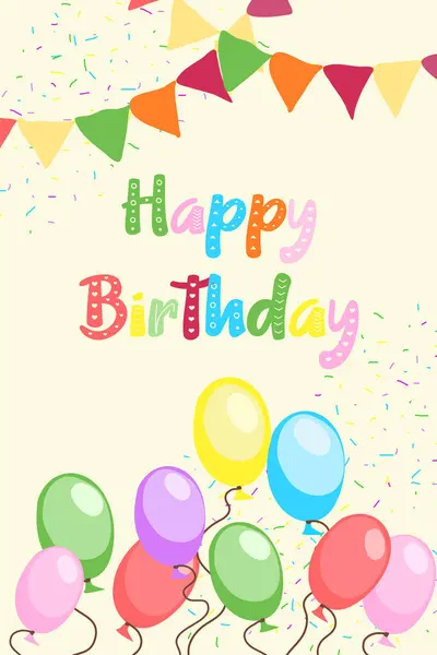 Balonlu doğum günü davetiyesi tasarımı, bayramın orjinal dekorasyonu. Vektör parlak illüstrasyon.