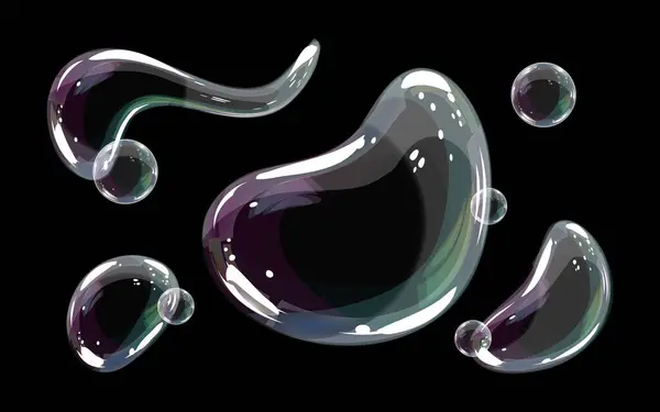 Her baloncukta hafiflik ve eğlencenin cazibesi. Havadaki canlı formların tasviri sabun baloncuklarının vektör uyumuyla somutlaşmıştır..