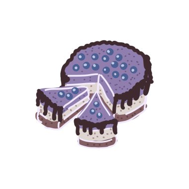 Çikolatalı ve taze yaban mersinli canlı mor bir pasta. Tatlı severler için mükemmel.