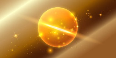Yumuşak bir arka planda ışık ışınları ve parıltılarla parıldayan parlak altın küre. Işıltılı küre, neşeli ve rüya gibi bir atmosferi çağrıştıran sıcak yıldız patlamaları ve büyülü parıltılar yayar. Kutlama, tatil ya da soyut ışık teması için mükemmel