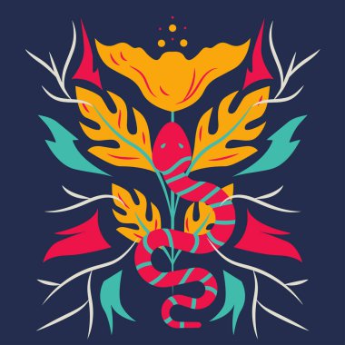 Yılan Çiçek Vektörü illüstrasyon Sanatında Emekliyor