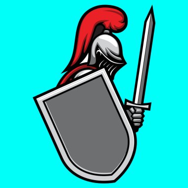 Zırhlı Şövalye Kılıç ve Kalkan Düz Simgesi