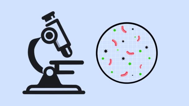 Лаборатория Микробиологии Борется Болезнью Бактерии Бактерии Кровь Анализируют Микроскопом Антибиотики — стоковое видео