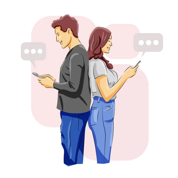 男と女は互いにメッセージを送信する電話チャットを保持しています — ストックベクタ
