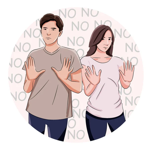 Jeunes Couples Disent Non Rejet Refus Colère — Image vectorielle