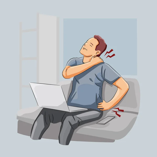 Hombre Con Dolor Espalda Dolor Espalda Sentado Sobre Trabajo Sofá — Archivo Imágenes Vectoriales
