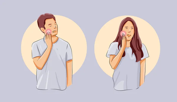 Homme Femme Dans Douleur Mal Dent Problème Dentaire — Image vectorielle