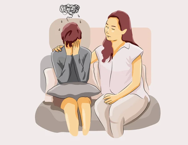 Girl Therapy Psychiatrist Sad Trauma Depressed Situation Need Health Counseling — Stock Vector