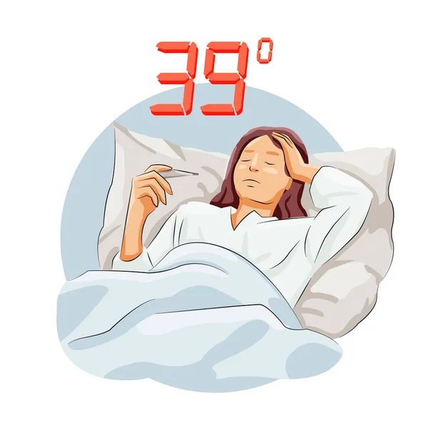 妇女烧热床休息需要医疗护理 感觉虚弱 无动力 — 图库矢量图片