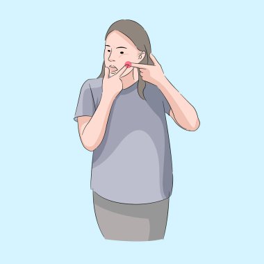 Cilt sorunu olan bir kadın. Cilt sıkışması. Sivilce tahrişi. 