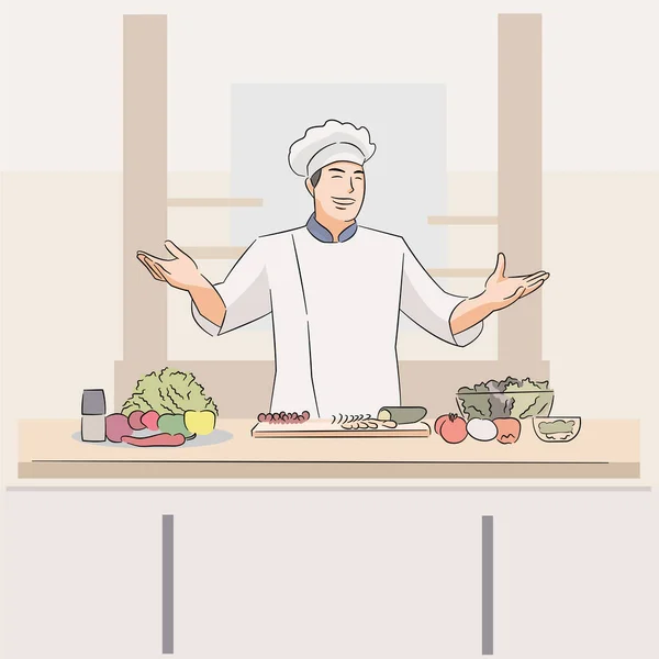 Человек Качестве Шеф Повара Приготовления Пищи Кухне Выступающей Изысканной Профессиональной — стоковый вектор