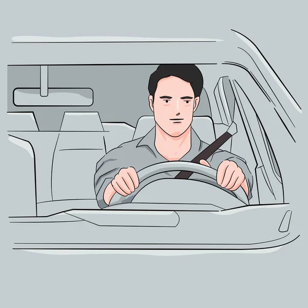Mid Adult Man Smiling While Driving Car Happy Man Feeling — Stock Vector