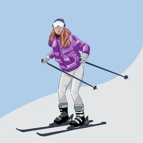 Girl Play Ski Sport Mountain Winter Snowing Vacation Trip — Stock Vector