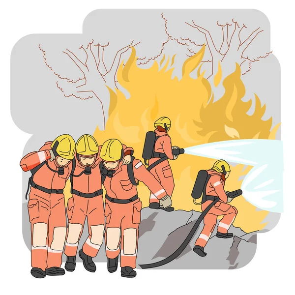 Firefighters Trying Put Out Forest Fire Wildfire Rage Burning — Stock Vector