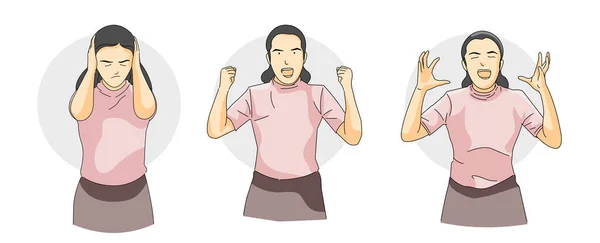 Woman Stressed Reaction Screaming Upset Angry — Stock Vector