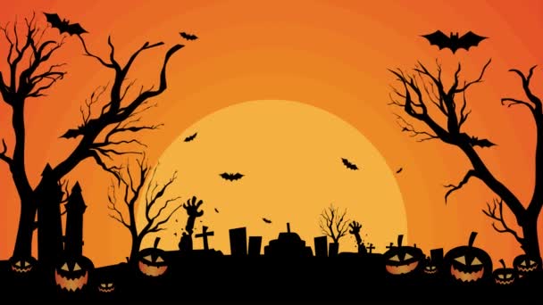 Halloween Fond Nuit Dans Cimetière Effrayant Avec Des Citrouilles Chauve — Video