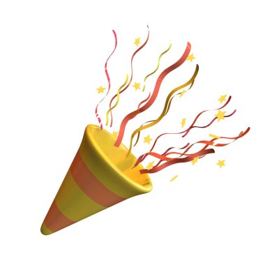 Plastik stikte parti patlatıcısının 3d nesnesi, şeffaf arkaplanda izole edilmiş