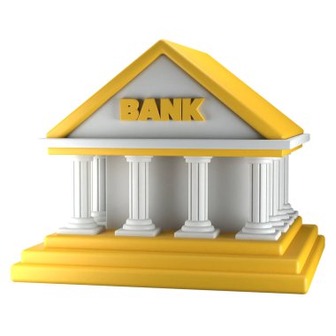 Minimalist 3D işlemeli banka binası, plastik işlemeli simge.