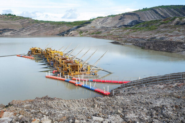 sump in coal mine or quarry, water pumping from sump to drainage