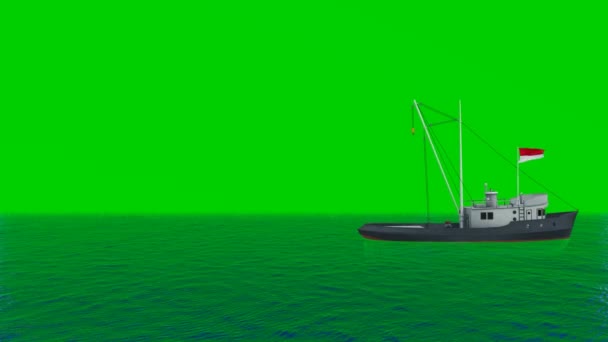 インドネシアの国旗は海に浮かぶ船 緑色のスクリーンビデオ インドネシアの旗 インドネシアの旗アニメーションビデオ4K — ストック動画