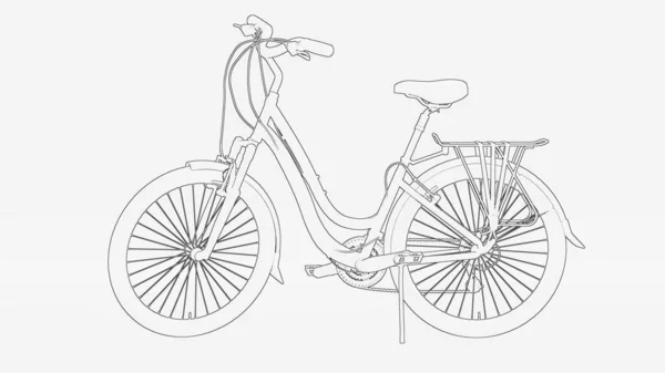 バスケットアウトライン付きの自転車 自転車ラインアート 自転車ライン図 — ストック写真