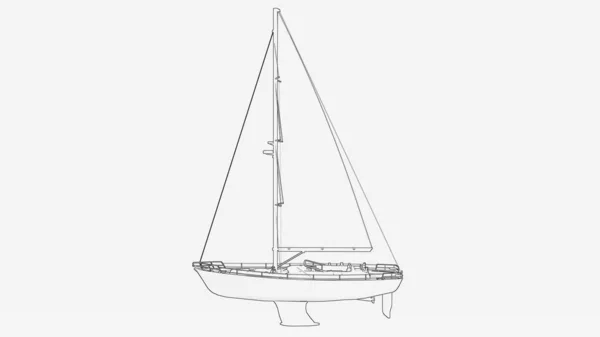 セーリングボートの概要 セーリングボートラインアート セーリングボートライン図面 — ストック写真