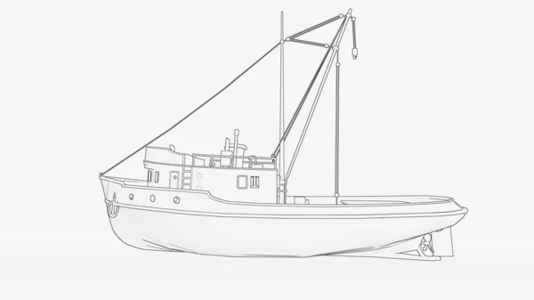 完成船型轮廓 完成船的线条绘制 船系艺术 — 图库照片