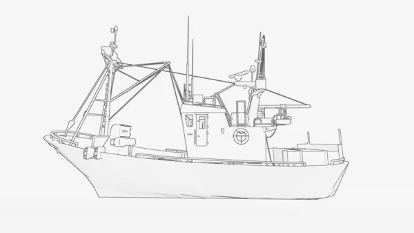 Vissersboot Overzicht Visserijboot Lijn Kunst Illustratie Van Vissersboot — Stockfoto